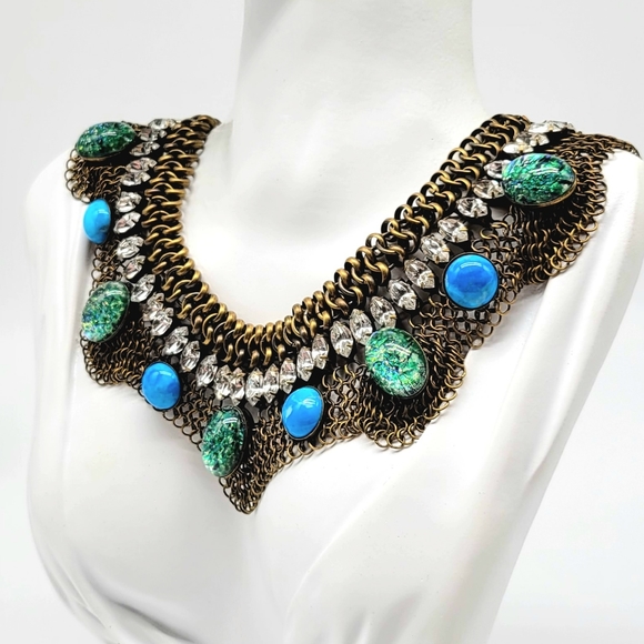 Dannijo Chainmail Mesh Statement Collar with Swarovski Crystals and Glass Stones - Picture 8 of 12